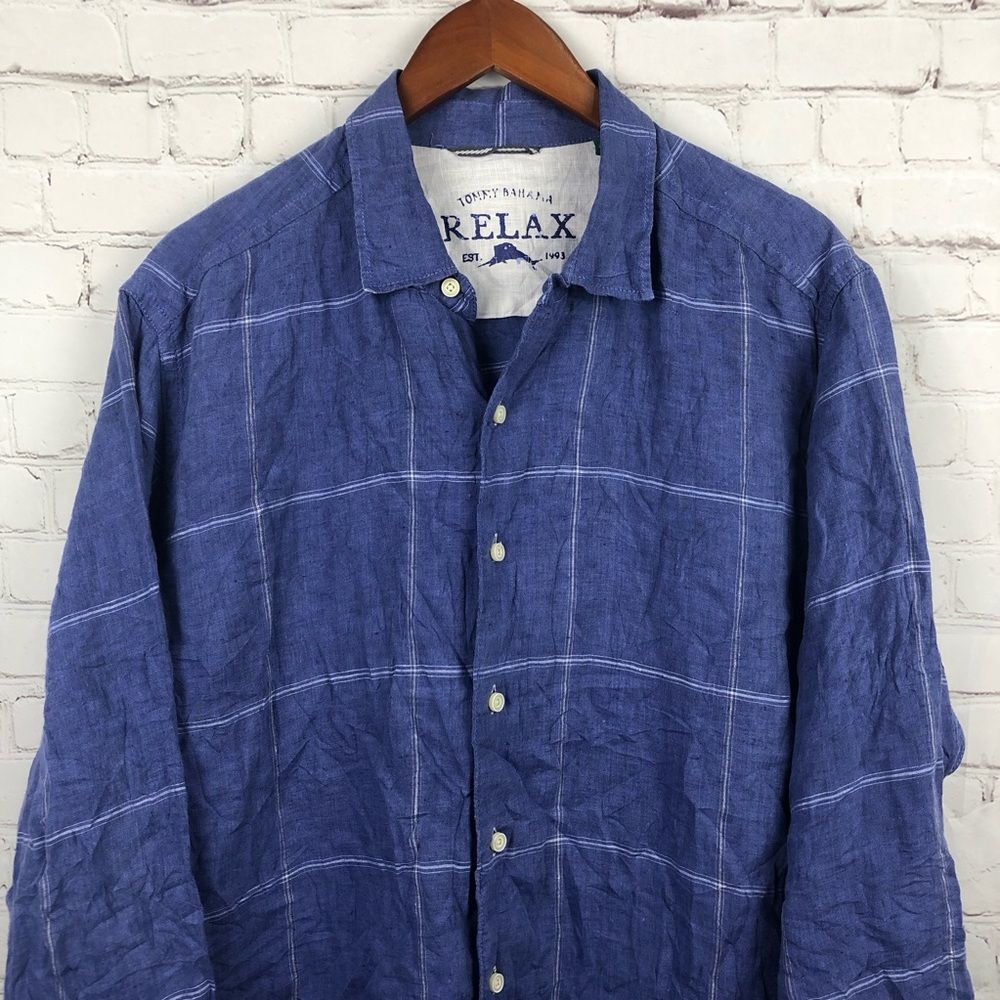 Tommy Bahama Blue Linen Long Sleeve Men's Sz Large